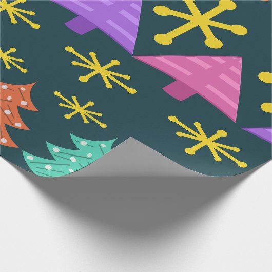 Atomic Äa Christmas Trees Kitsch Dark Geschenkpapier (Ecke)