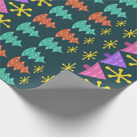 Atomic Äa Christmas Trees Kitsch Dark Geschenkpapier (Ecke)