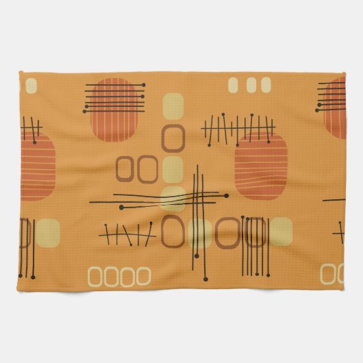 Atomic Abstrakt Barkcloth Ochre Geschirrtuch (Horizontal)