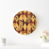 Atomic Age Art Diamonds Ochre Maroon Große Wanduhr (Zuhause)