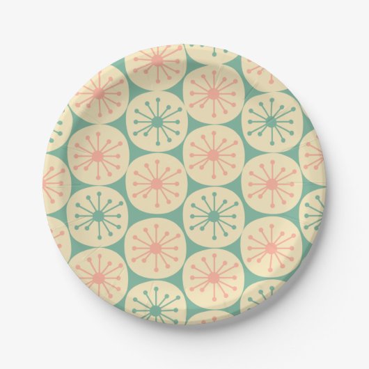 Atomic Age Retro-Punkte-Muster Teal Blush Cream Pappteller (Vorderseite)