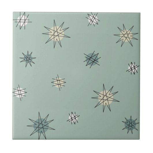 Atomic Age Starburst Planets Sage Green Fliese (Vorderseite)