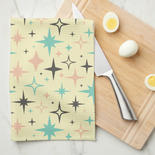 Atomic Age Stars on Yellow Mid Century Geschirrtuch (Viertel Falte)