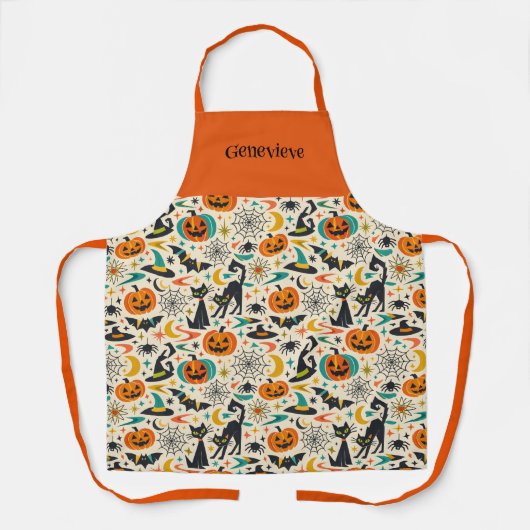 Atomic Black Cat Halloween Name Schürze (Vorderseite)