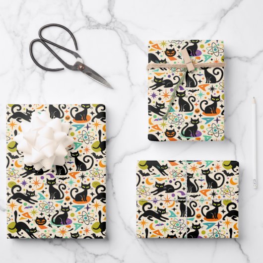 Atomic Black Cats Halloween Geschenkpapier Set (Vorderseite)