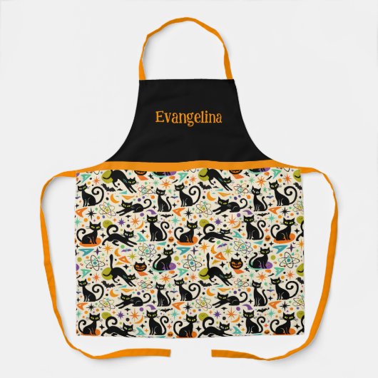 Atomic Black Cats Halloween Name Schürze (Vorderseite)