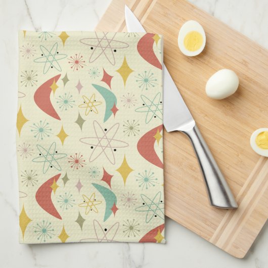 Atomic Boomerang Feuerwerk Sommer Mitte Jahrhunder Geschirrtuch (Viertel Falte)