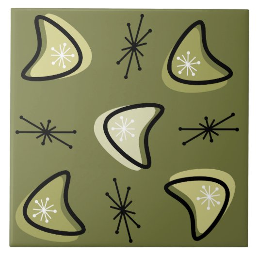 Atomic Boomerangs Sternexplosionen Olive Green Fliese (Vorderseite)