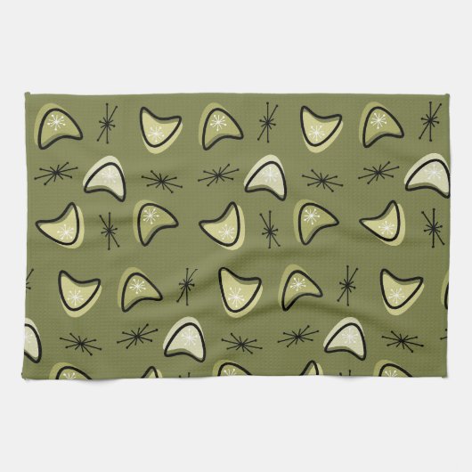 Atomic Boomerangs Sternexplosionen Olive Green Geschirrtuch (Horizontal)