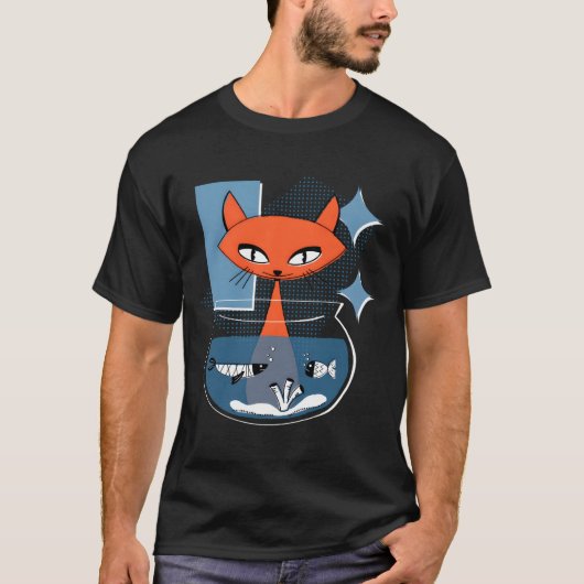Atomic Cat With Fish Bowl Mid Century Modern Style T-Shirt (Vorderseite)