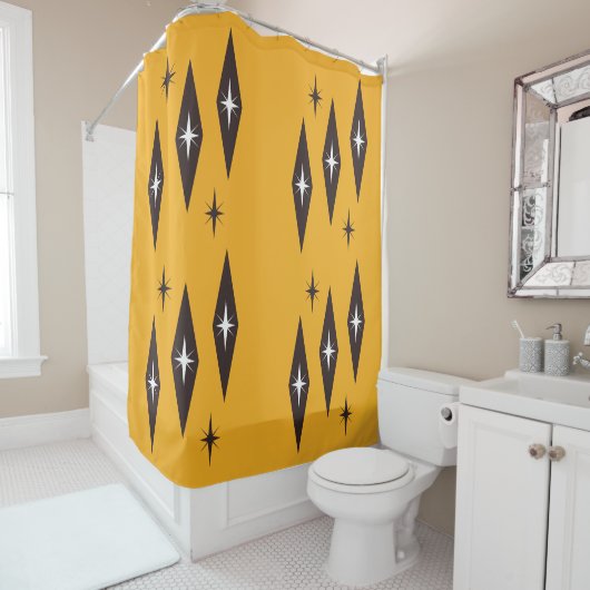 Atomic Diamonds Pattern Orange der 50er Jahre Duschvorhang (Beispiel)