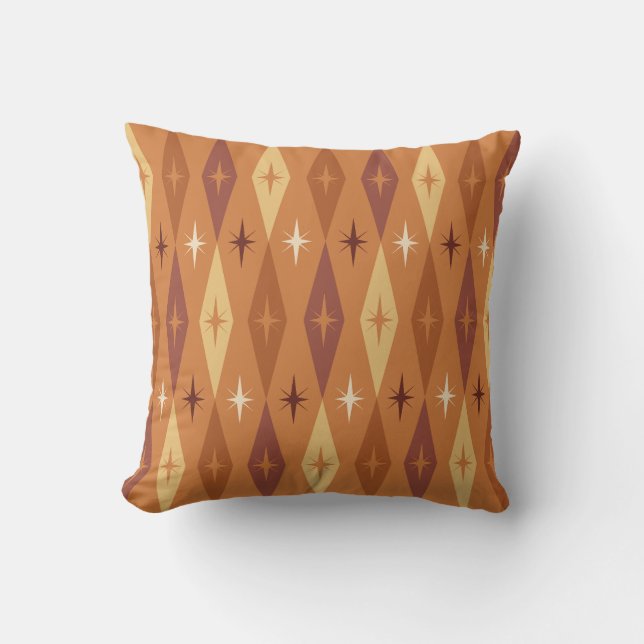 Atomic Diamonds Stars Orange aus den 50er Jahren Kissen (Vorderseite)