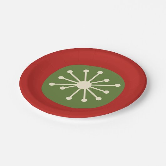 Atomic Dot Retro Mittelalter Minimaler 50er Weihna Pappteller (Schrägansicht)