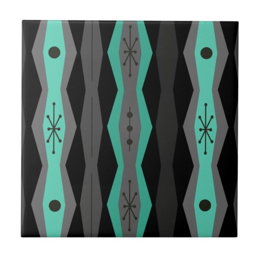 Atomic Era Abstract Columns Black Turquoise Fliese (Vorderseite)