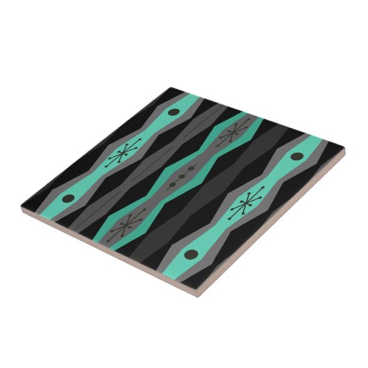 Atomic Era Abstract Columns Black Turquoise Fliese (Seite)