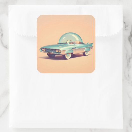 Atomic Futuristic Bubble Blaster Car Quadratischer Aufkleber (Tasche)
