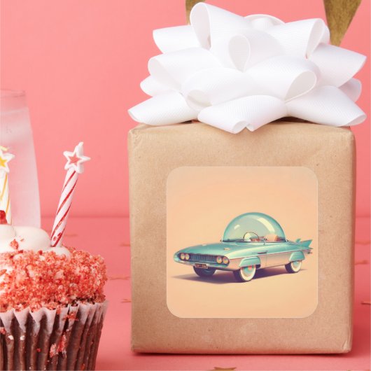 Atomic Futuristic Bubble Blaster Car Quadratischer Aufkleber (Party)