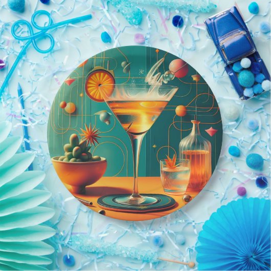 Atomic Futuristic Cosmic Storm Martini Pappteller (Party)