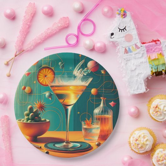 Atomic Futuristic Cosmic Storm Martini Pappteller (Party)