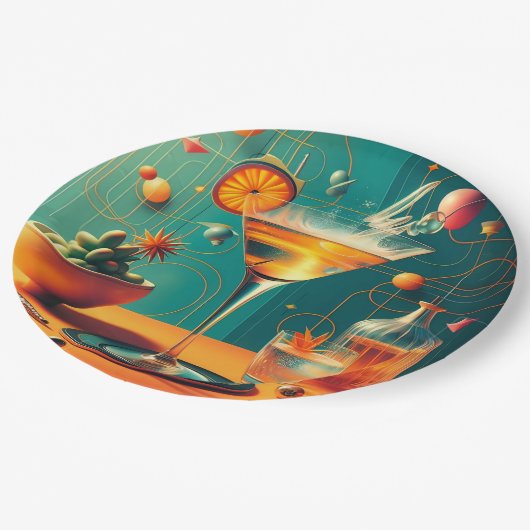 Atomic Futuristic Cosmic Storm Martini Pappteller (Schrägansicht)
