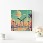Atomic Futuristic New Florida Quadratische Wanduhr (Zuhause)