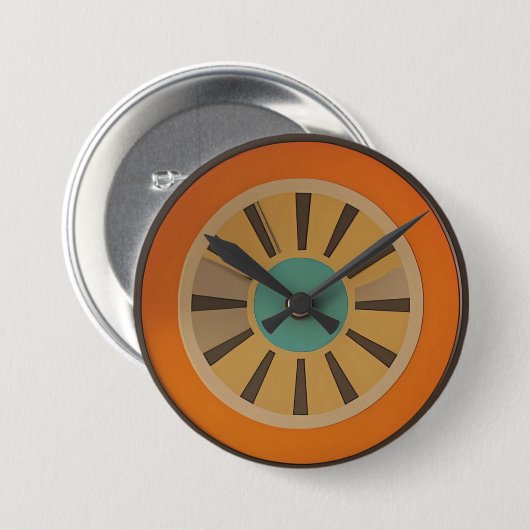 Atomic Futuristic Orange Slice Clock Image Button (Vorne & Hinten)