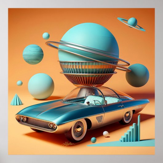 Atomic Futuristic Sky View Cruiser Car Poster (Vorne)