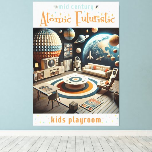 Atomic Futuristic Space Age Kids Playroom Leinwanddruck (Insitu (Holzboden))