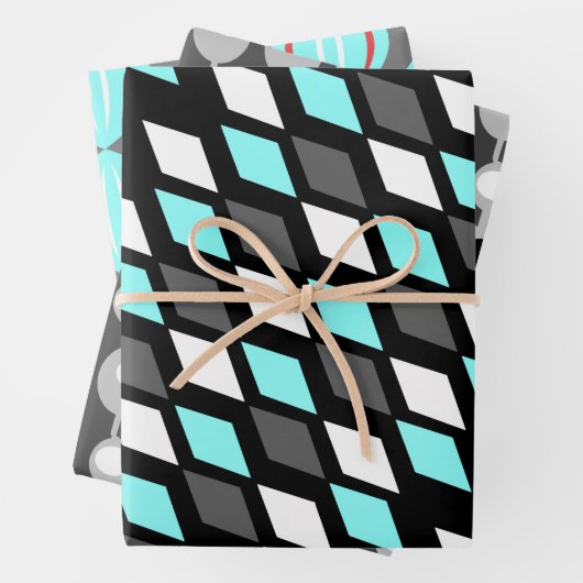 Atomic Gray Trio aus der Mitte des Jahrhunderts Geschenkpapier Set (Beispiel)