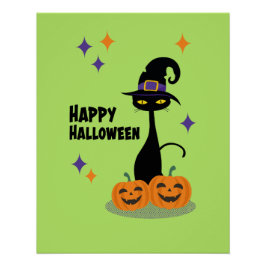 Atomic Halloween Cat Green Poster