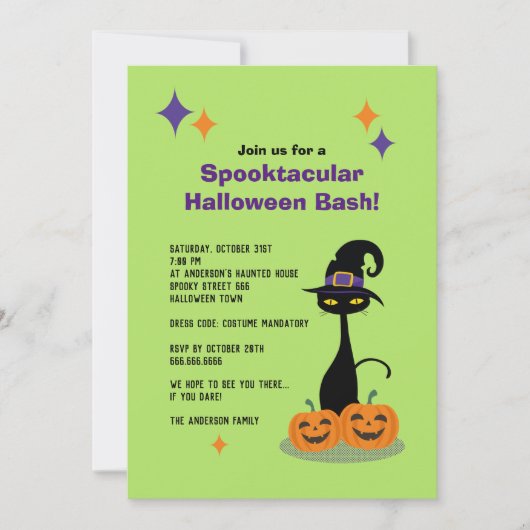 Atomic Halloween Cat Mitte des Jahrhunderts Einladung (Vorderseite)