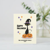 Atomic Halloween Cat Mitte des Jahrhunderts Feiertagspostkarte (Stehend Vorderseite)