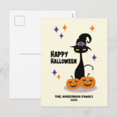 Atomic Halloween Cat Mitte des Jahrhunderts Feiertagspostkarte (Vorne/Hinten)