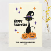 Atomic Halloween Cat Mitte des Jahrhunderts Karte (Gelbe Blume)