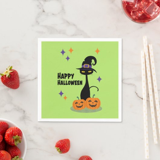 Atomic Halloween Cat Mitte des Jahrhunderts Serviette (Beispiel)