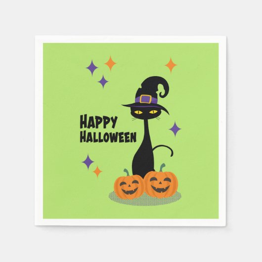 Atomic Halloween Cat Mitte des Jahrhunderts Serviette (Vorderseite)