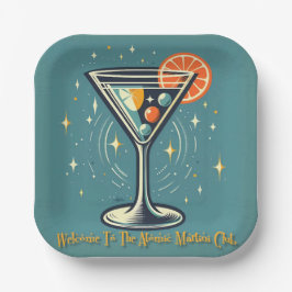 Atomic Martini Club Retro Futuristic Cocktail Pappteller