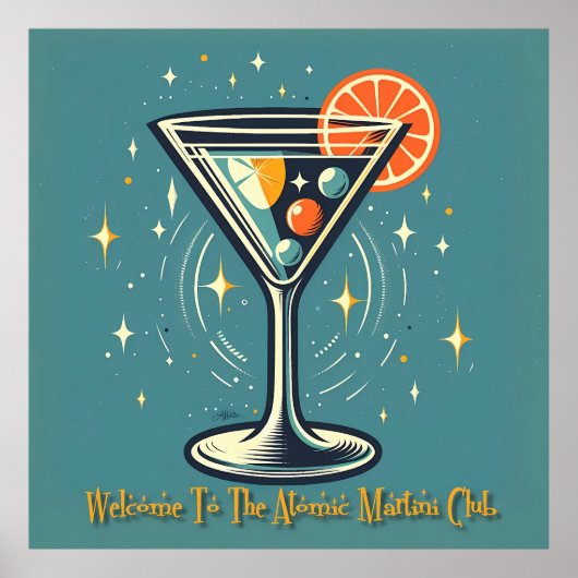 Atomic Martini Club Retro Futuristic Cocktail Poster (Vorne)