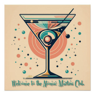 Atomic Martini Club Retro Futuristisches Weltraumz Poster