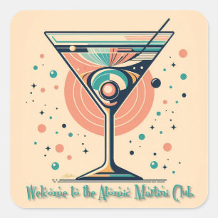 Atomic Martini Club Retro Futuristisches Weltraumz Quadratischer Aufkleber