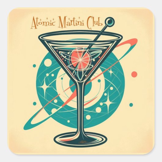 Atomic Martini Club Space Age Quadratischer Aufkleber (Vorderseite)