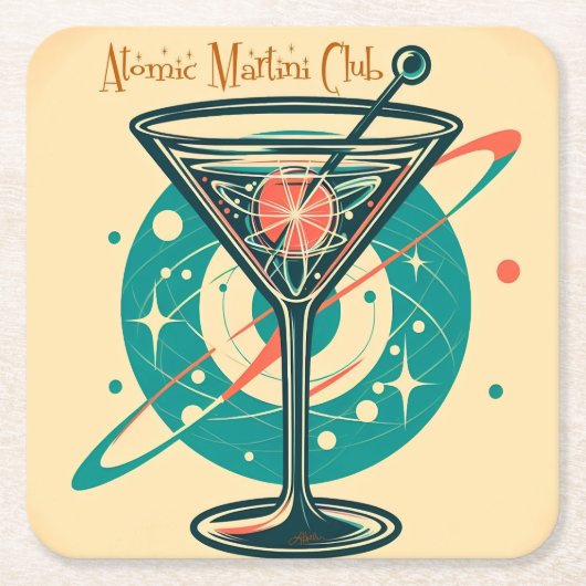 Atomic Martini Club Space Age Rechteckiger Pappuntersetzer (Vorderseite)