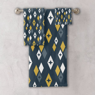 Atomic MCM Diamonds Pattern Navy, Senf Yellow Badhandtuch Set