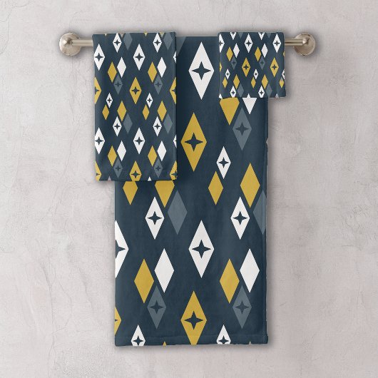 Atomic MCM Diamonds Pattern Navy, Senf Yellow Badhandtuch Set