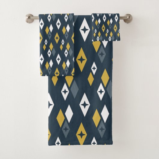Atomic MCM Diamonds Pattern Navy, Senf Yellow Badhandtuch Set (Insitu)