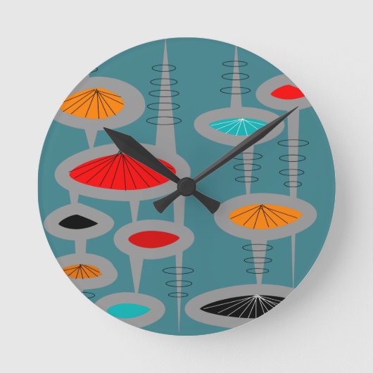 Atomic Mid Century Inspiriert Abstrakt Runde Wanduhr (Vorderseite)