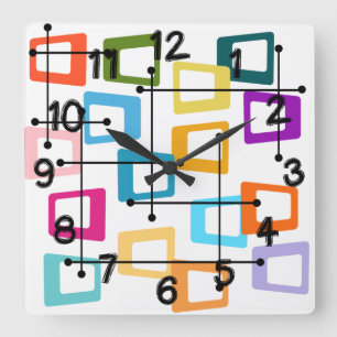 Atomic Mid Century Modern Quadratische Wanduhr