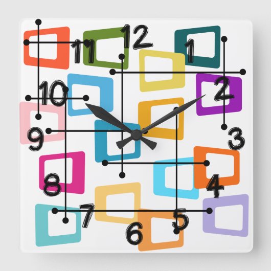 Atomic Mid Century Modern Quadratische Wanduhr (Vorderseite)