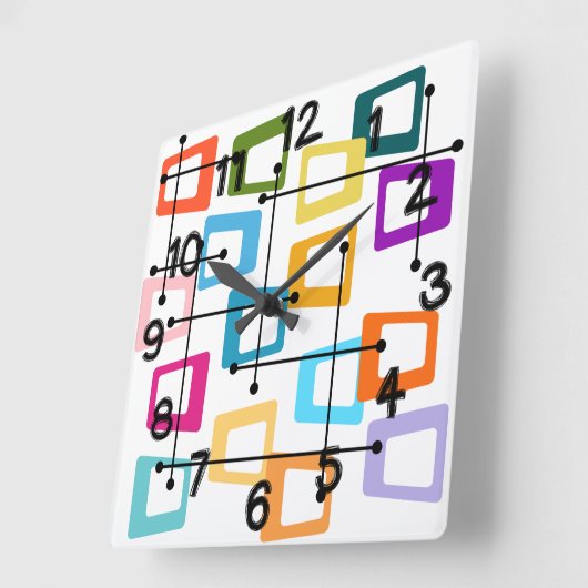 Atomic Mid Century Modern Quadratische Wanduhr (Winkel)