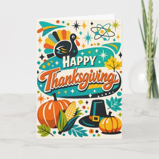 Atomic Mid Century Thanksgiving Turkey Pumpkin Karte (Vorderseite)